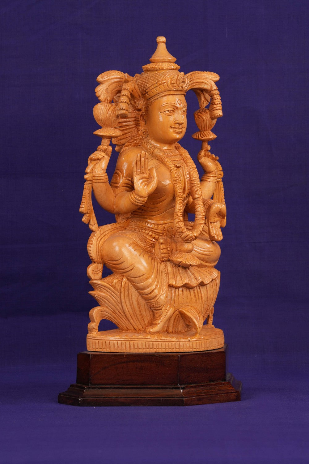 Image of Cedar Wood Carving Goddess Lakshmi Statue